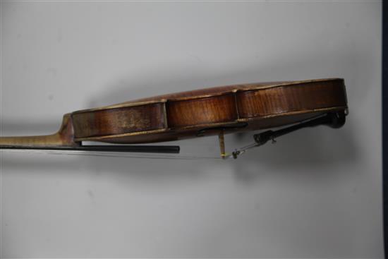 A French violin, attributed to Louis Guersan, Paris, c.1750, length of back 35.5cm (14in.), cased